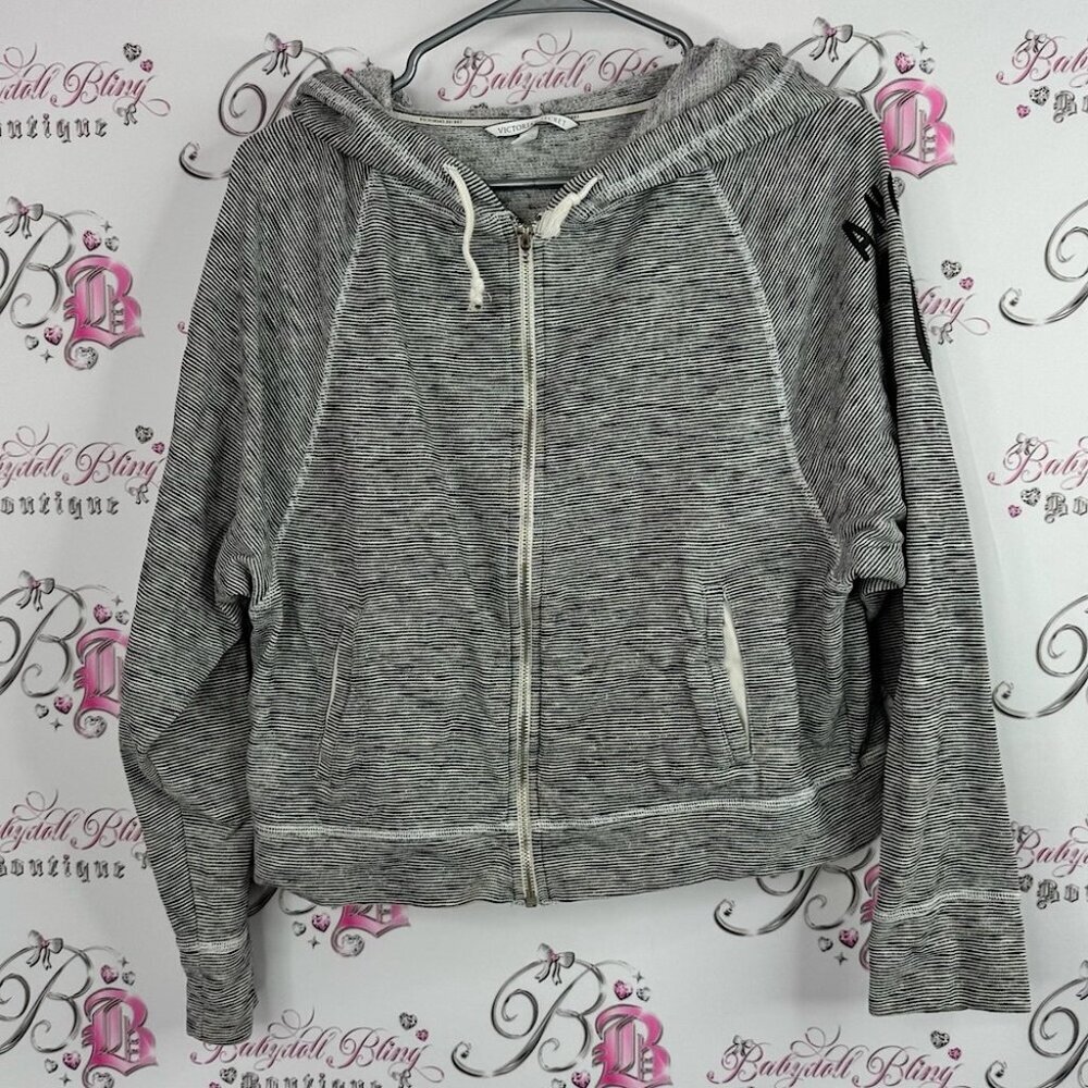 Victoria's Secret hoodie zip up angel logo on arm Gray Textured Jacket